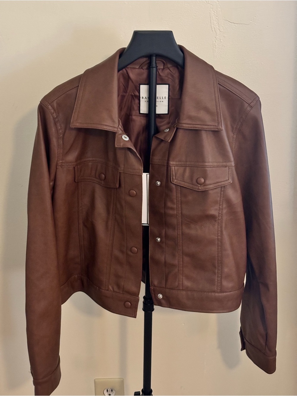 Bagatelle Collection Women’s Brown Faux Leather Trucker Jacket